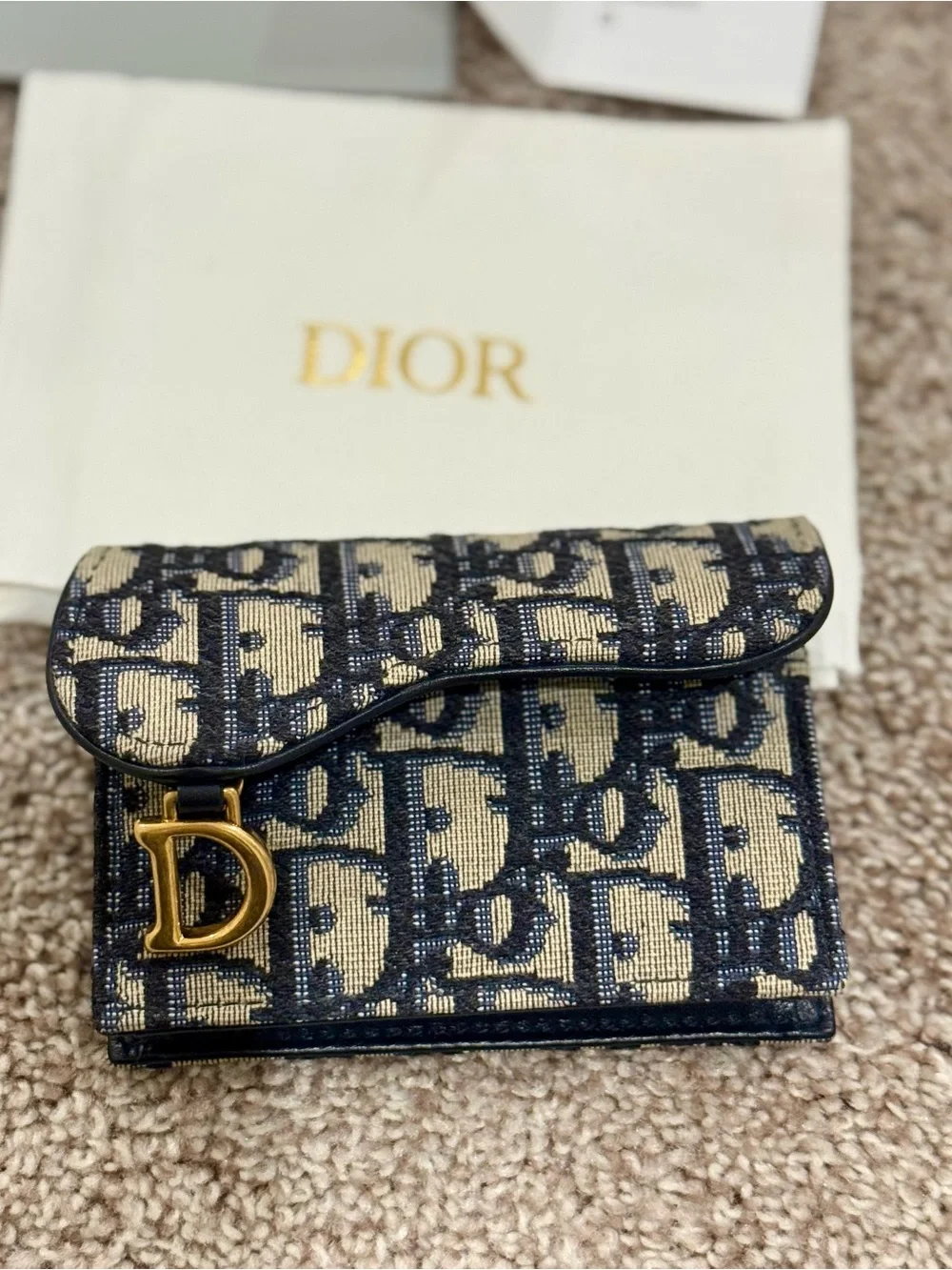 Christian Dior Oblique Saddle Card Holder Blue